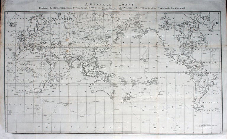 Item #20574 A General Chart Exhibiting the Discoveries made by Captn James Cook in this and his two preceding Voyages; with the Tracks of the Ships under his Command by Lieut Heny Roberts of His Majesty's Royal Navy. Lieut. Henry Roberts, engraver rne, printer rne.