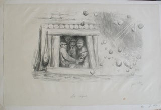 Item #20755 'La Cagna' (the dugout). World War I signed lithograph. Jean Veber