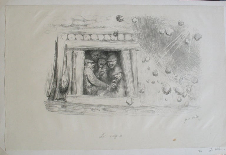 Item #20755 'La Cagna' (the dugout). World War I signed lithograph. Jean Veber.
