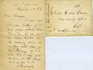 Item #20773 Signed invitation to Charles Dudley Warner to meet Helen Keller. John Burroughs