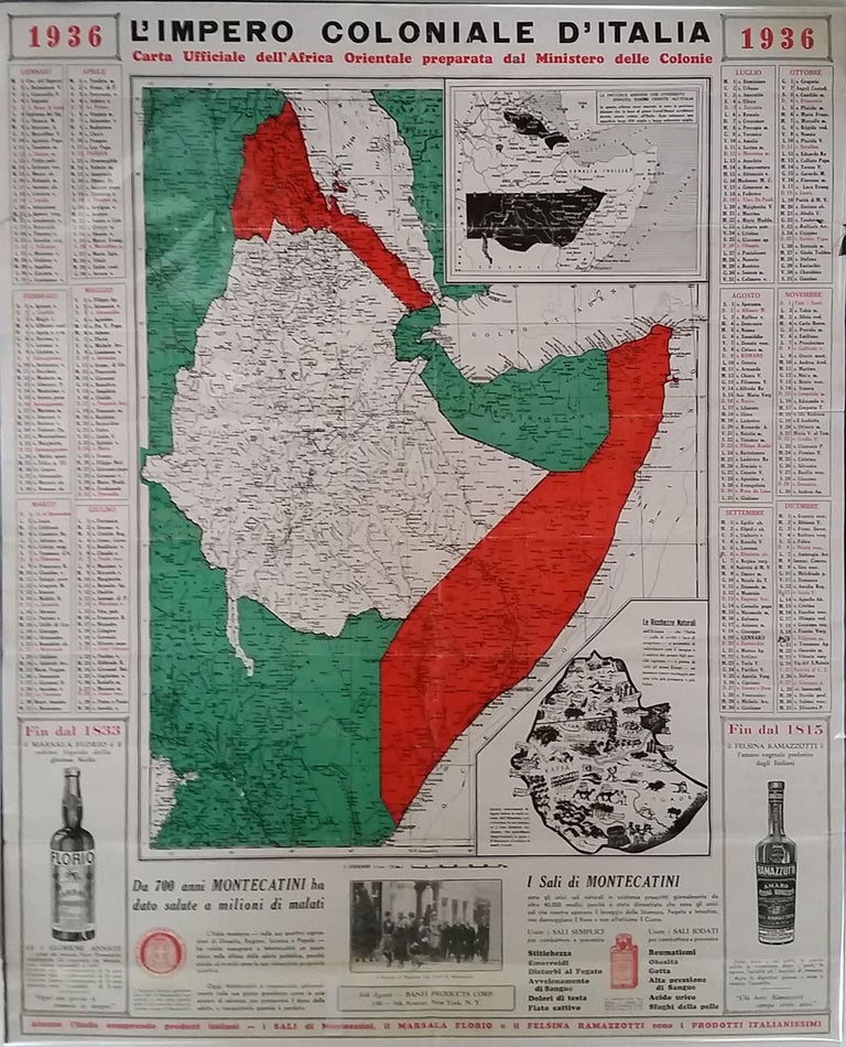 Item #20796 L'Impero Coloniale D'Italia 1936. Official map. Banfi Products Corp, Advertising.