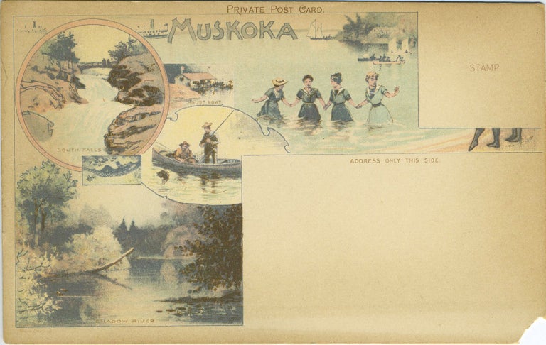 Item #20859 Muskoka. Shadow River and South Falls, Ontario Canada. Private Post Card. Postcard, Canada.