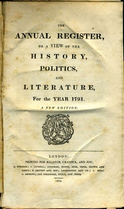 Item #20918 The Annual Register, or a View of the History, Politics, and Literature, For the Year...