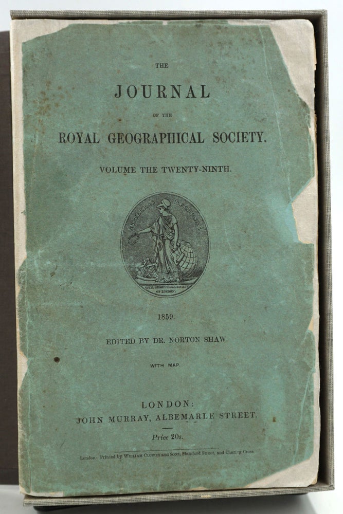 Item #20940 The Lake Regions of Central Equatorial Africa; the true 1st edition of Burton's important exploration, in the Journal of the Royal Geographical Society, Annual Issue for 1859, Vol. 29. Richard F. Royal Geographical Society Burton.