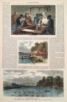 Item #20994 Seth Green's Shad Nursery on the Hudson, illustration from Harper's Weekly, full...