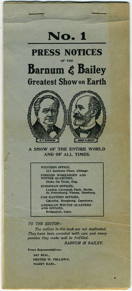 Item #21014 'No. 1. Press Notices of the Barnum & Bailey Greatest Show on Earth'. Booklet. Kangaroo.
