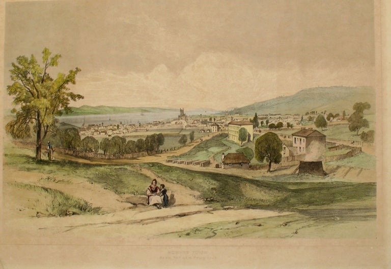 Item #21136 'Hobart Town from The New Town Road', Scarce color lithograph from 'Tasmania Illustrated'. John Skinner Prout.
