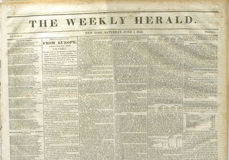 Item #21235 Texas and Mexico - Their Relative Position - The Prospects in regard to a War between them in The Weekly Herald, June 4, 1842. Sam Houston, New York Herald.