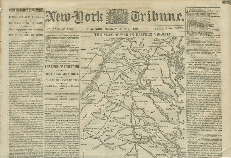 Item #21240 The Siege of Yorktown, List of Killed and Wounded in the New-York Daily Tribune, April 21, 1862. New York Daily Tribune.