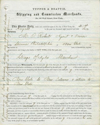 Item #21269 Contract to send 'Assorted Cargo' to New Orleans via Steamer Philadelphia during the...