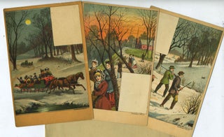 Item #21286 3 Sample Trade cards, illustrated with winter carolling, sleighing and hunting parties