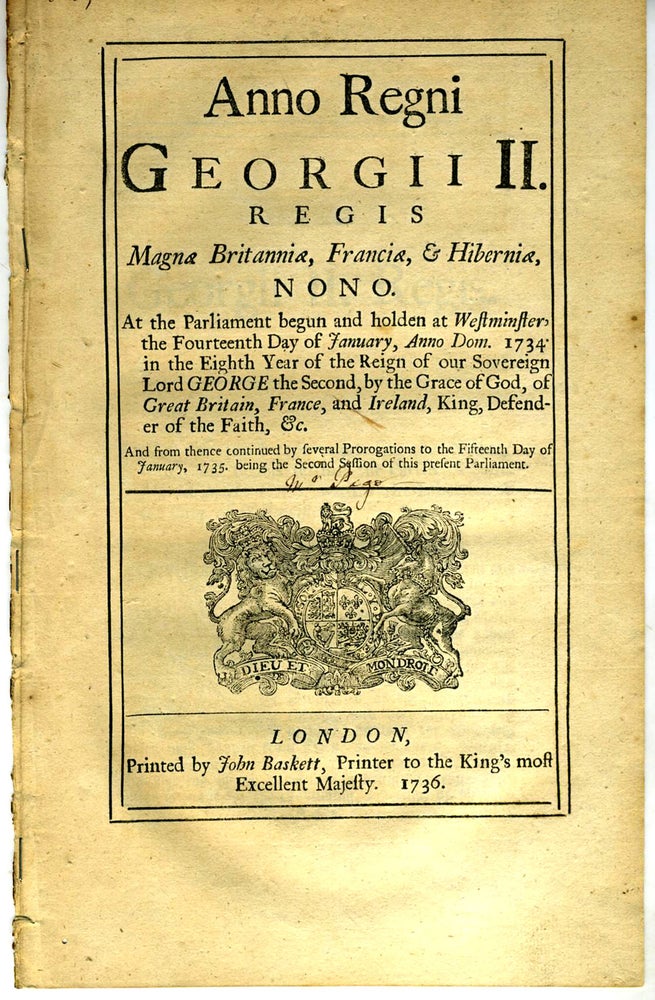 Item #21297 Night watch needed in the Parish of St. Martin in the Fields: Anno Regni Georgii II. Regis Magnae Britannaie, Franciae & Hiberniae, Octavo. At the Parliament begun and holden at Westminster, the Fourteenth Day of January, Anno Dom. 1734. Britain: Acts of Parliament.