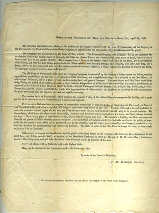 Item #21328 Shareholders printed Report ,Hand Bill, Offering 2,000 lots for sale along the Ohio...