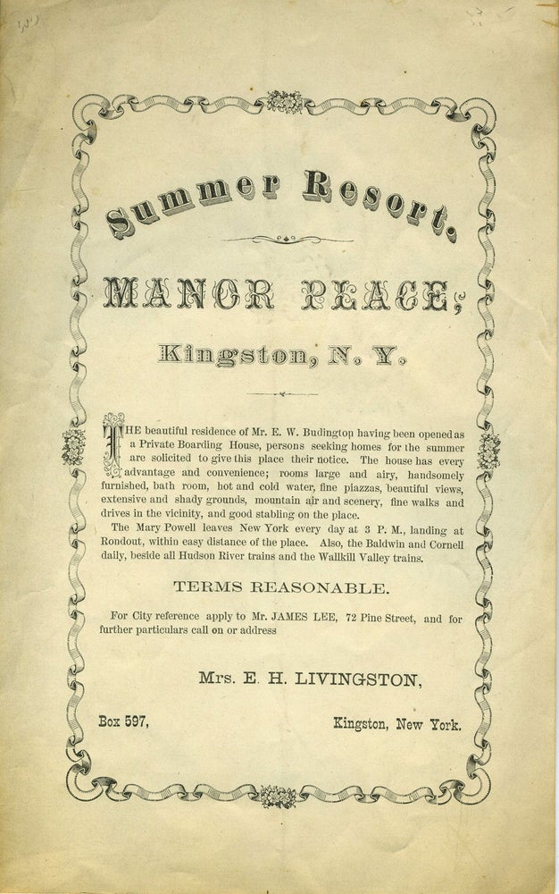 Item #21338 Handbill for Summer Resort, "Manor Place" in Kingston, NY.