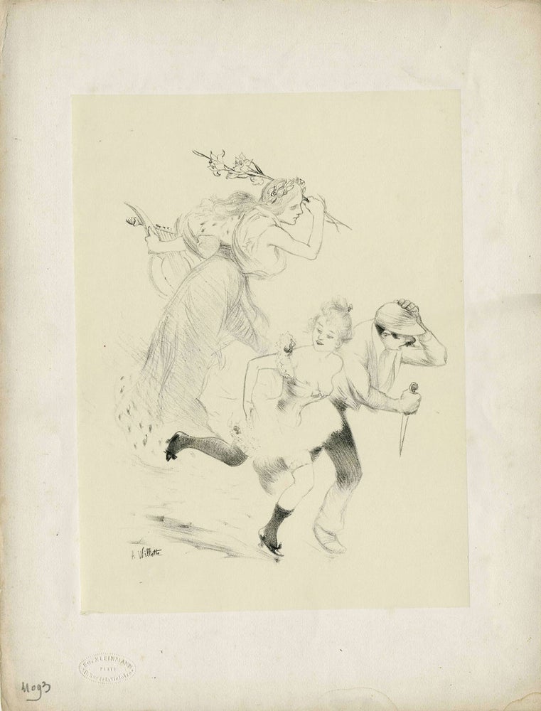 Item #21395 Paris Cabaret illustration proof. Adolphe Willette.
