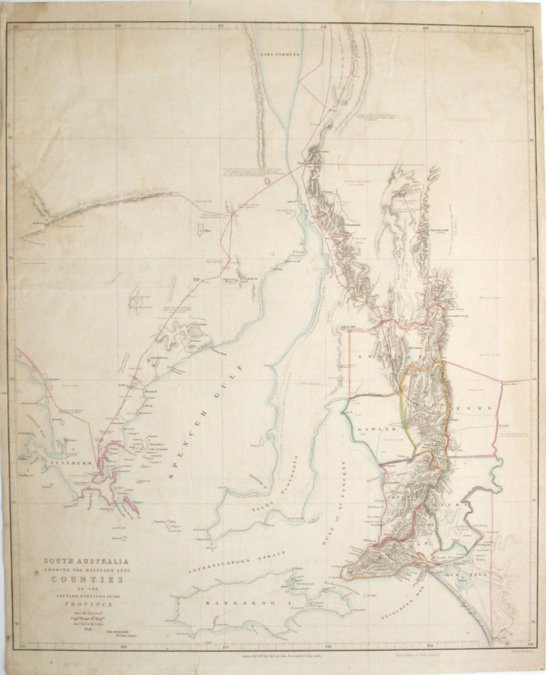 Item #21418 South Australia Shewing the Division into Counties of the Settled Portions of the Province from the Surveys of Captn Frome R.l Eng.rs Survr. Genl. of the Colony 1842. John Arrowsmith.