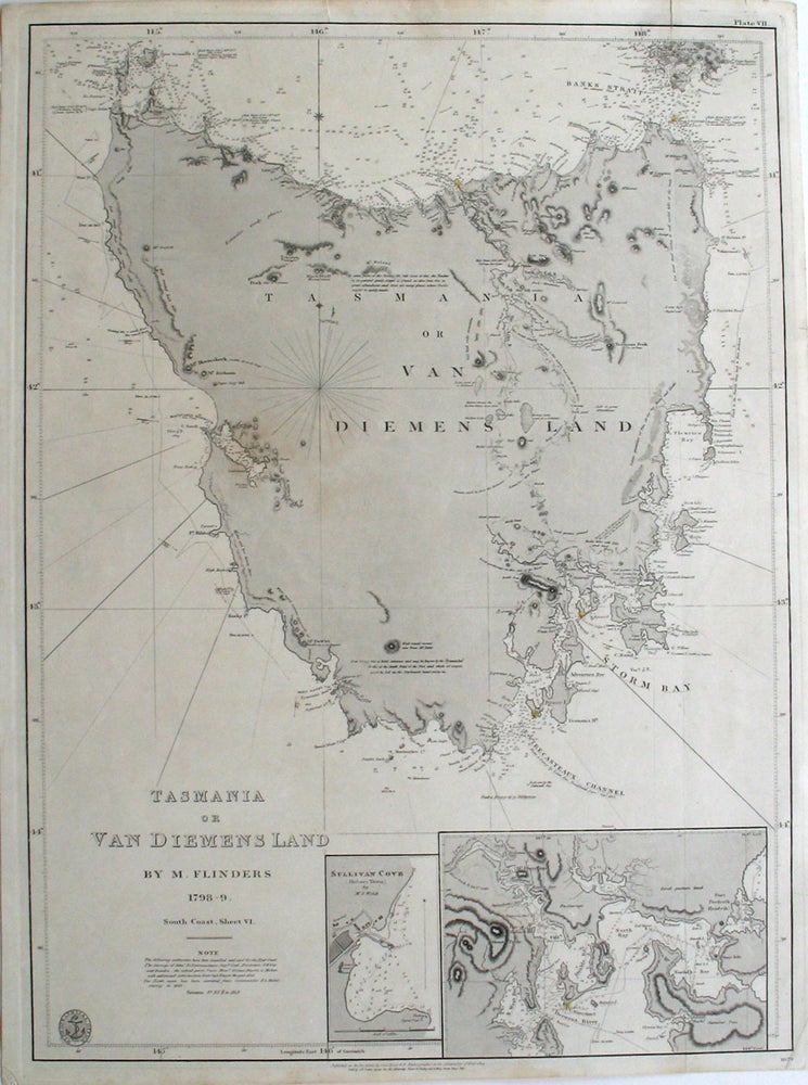 Item #21446 Tasmania or Van Diemens Land by M. Flinders 1798-9. South Coast, Sheet VI. M. Flinders, Matthew.
