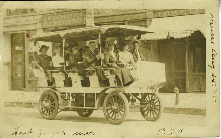 Item #21499 Early Electric Car, Carstarphen Electric Company, Real-Photo Postcard.
