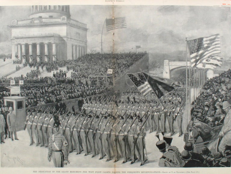 Item #21602 The Dedication of the Grant Monument - The West Point Cadets Passing the President's Reviewing Stand, a double page spread from Harper's Weekly. T. de Thulstrup, West Point.