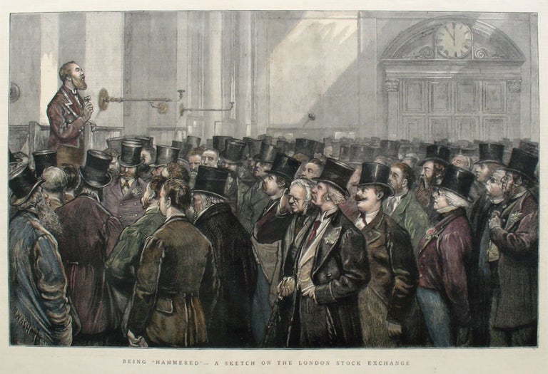 Item #21627 Being "Hammered" - A Sketch on the London Stock Exchange. Joseph Nash, London Stock Exchange.