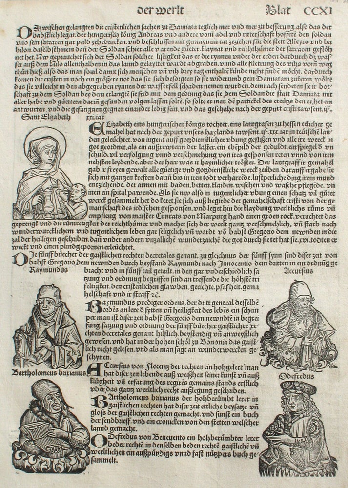 Item #21672 Liber chronicarum- Nuremberg Chronicle, an individual page from the Chronicle,Plate No. CCXI, in German. Hartmann Schedel, Michel Wolgemuth, Wilhelm Pleydenwurff, ills.