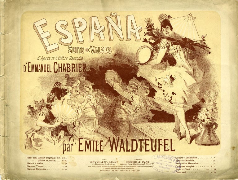 Item #21697 Illustrated music sheet, "Espana. Suite de Valses d'apres la Celebre Rapsodie d' Emmanuel Chabrier par Emile Waldteufel" Jules Cheret.