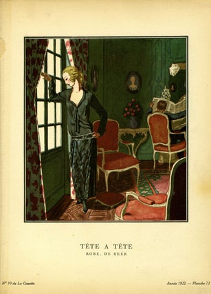 Tete a tete; Robe, de Beer. Print from the Gazette du Bon Ton.