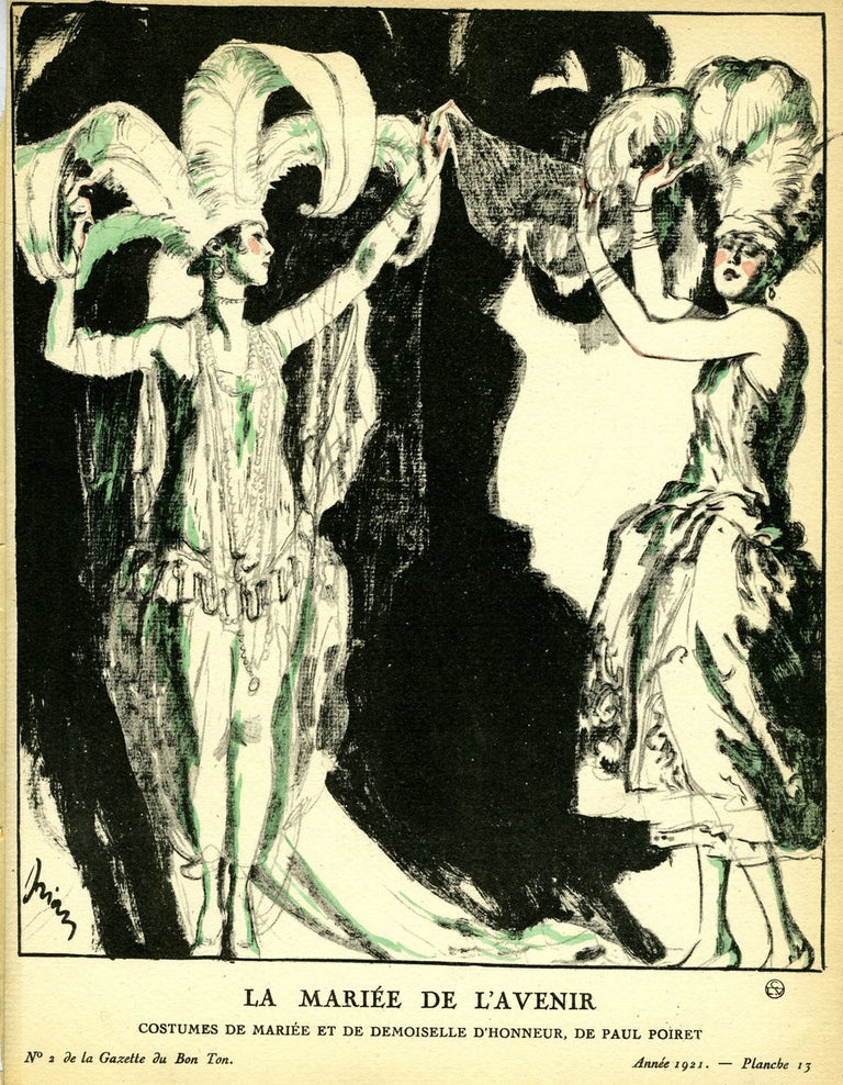 Item #21830 La Mariee de L'Avenir, Costumes de Mariee et Demoiselle d'Honneur, de Paul Poiret; Print from the Gazette du Bon Ton. Paul Poiret.