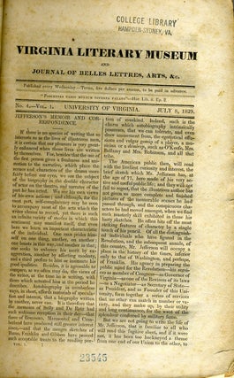 Item #21887 The Virginia Literary Museum and Journal of Belles Lettres, Arts & c. University of...