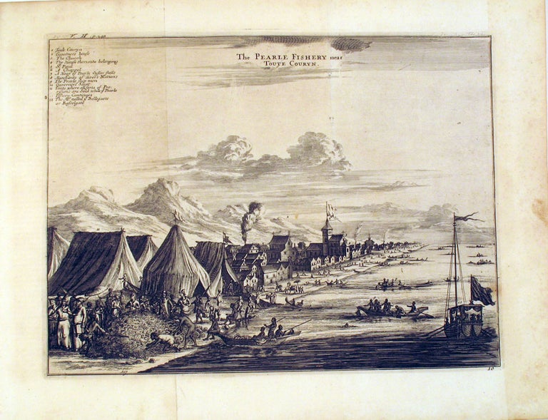 Item #21951 The Pearle Fishery near Toute Couryn, copper engraving from Johan Nieuhoff's 'Voyages and travels, into Brasil, and the East-Indies'. Dutch East India Co, Pearling, Johan Nieuhoff, Johannes Kip.
