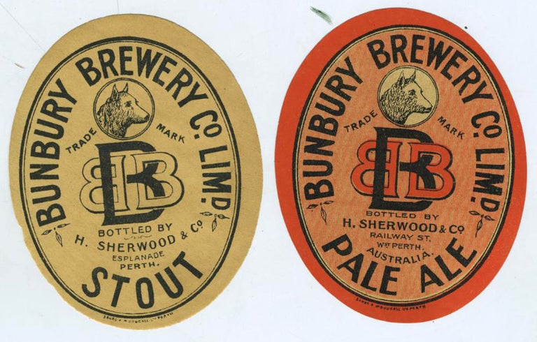 Item #22027 Bunbury Brewery Co. Perth, Australia. A Pair of Beer Labels for Pale Ale and Stout. Western Australia.