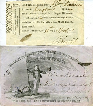 Item #22042 Ocean Penny Postage envelope, with an 1825 Bearer Permit allowing a one month stay in...