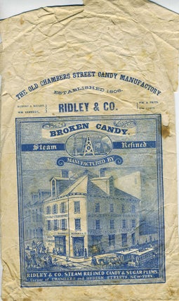 Item #22055 Ridley & Co. candy packaging with engraving of the original store at Chambers &...