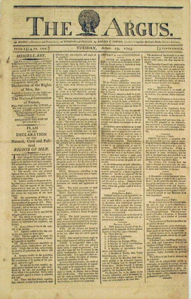 Item #22076 The Constitution of France 1793 in the Argus, Boston, April 23, 1793