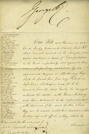 Item #22078 Manuscript Order of Transportation Signed by King George IV, "Warrant for the removal...