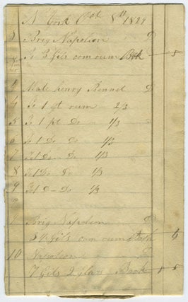 Item #22081 1829 New York City Rum Merchant ledger: sales of rum to brig "Napoleon"