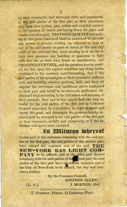 Item #22082 Printed Indenture granting the exclusive right to lay pipes for gas lighting in New...
