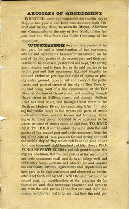 Printed Indenture granting the exclusive right to lay pipes for gas lighting in New York City.