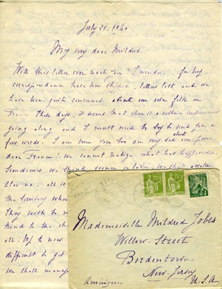 Item #22100 W.W. II early German Occupation letter from French woman to her New Jersey friend....