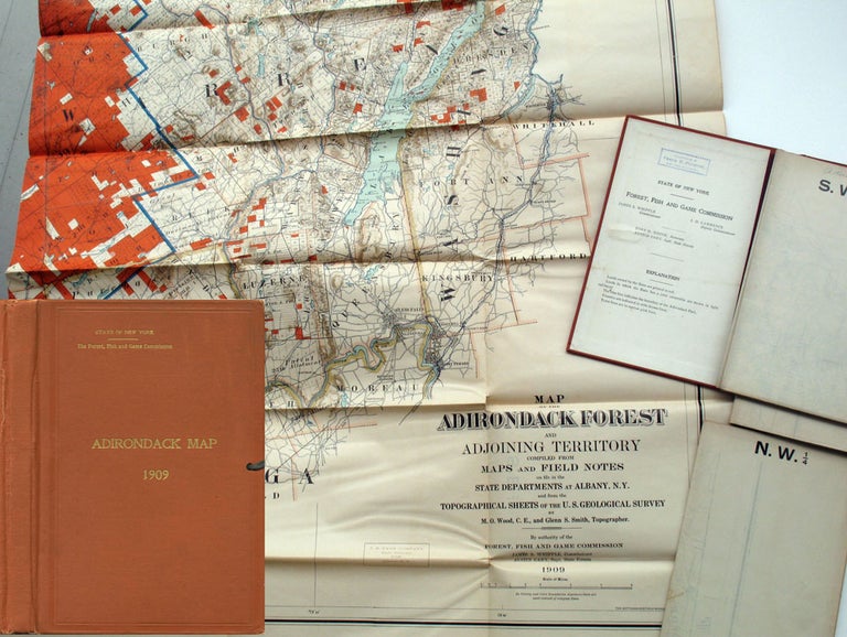Item #22105 Adirondack Map 1909. Adirondacks, Fish New York State Forest, Game Commission.