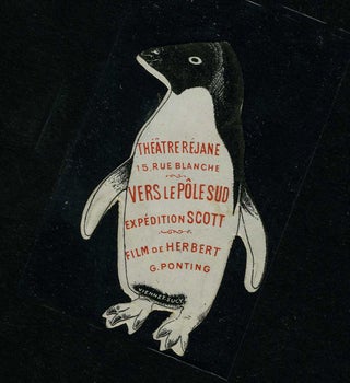 Item #22120 Shaped trade card of a penguin advertising film on Scott's Terra Nova Expedition....