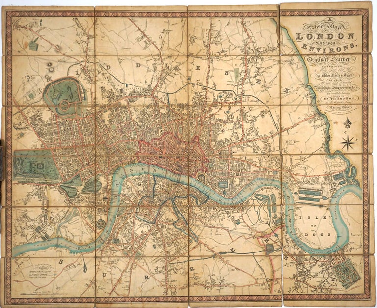 Item #22123 A New Map of London and its Environs, from an Original Survey Extending 8 miles east and west 6 1/4 miles north and south in Which all New and Intended Buildings, Improvements, etc. are Carefully Inserted. Thompson Mr.