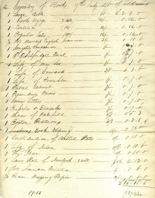 Item #22135 Inventory of Books in a New York private library, which includes a copy of Cook's...
