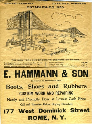 Item #22174 Advertisement for E. Hammann & Son, Shoemakers of Rome, NY, with illustration of the...