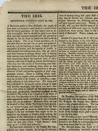 Botany Bay anti-Aborigine sentiment and abolitionist work of British women, as reported in British newspaper, 'The Iris, or the Sheffield Advertiser'.