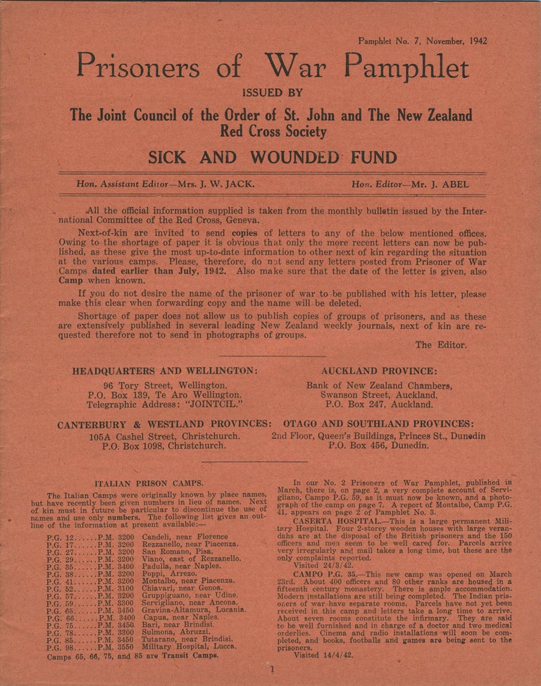 Item #22298 New Zealand Prisoners of War, Pamphlets. Order of St. John, The New Zealand Red Cross Society.