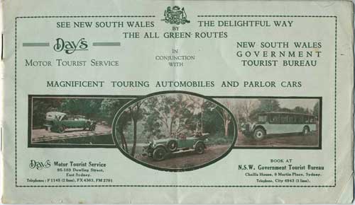Item #22531 Day's Motor Tourist Service, in conjunction with N.S.W. Govt. Tourist Bureau. See New South Wales the Delightful Way by The All Green Routes.