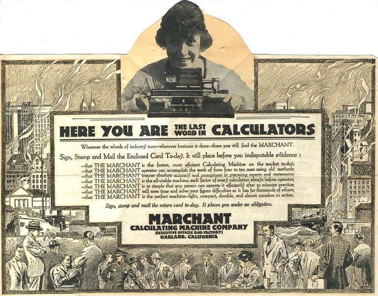 Item #22562 Marchant Calculating Machine Co. of Oakland, Ca. Pop Up folding advertising sheet.