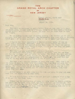 Item #22658 Two page personal letter to his son from Little America [with] two other items....