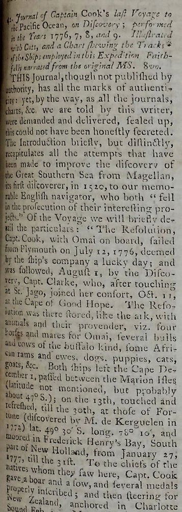 Item #22693 'Journal of Captain Cook's Last Voyage to the Pacific Ocean, on Discovery; performed in the Years 1776, 7, 8, and 9': The Gentleman's Magazine and Historical Chronicle 1781. Volume LI. For the Year MDCCLXXXI. James Cook, John Rickman.